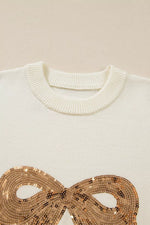 Sequin Bow Embellished Pullover Sweater