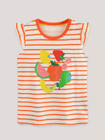 Children's Striped Fruit Print Ruffle Sleeve Tee