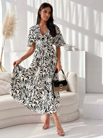 Printed Flutter Sleeve Midi Dress