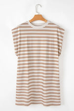 Stripe Round Neck Sleeveless Pocketed Mini Dress