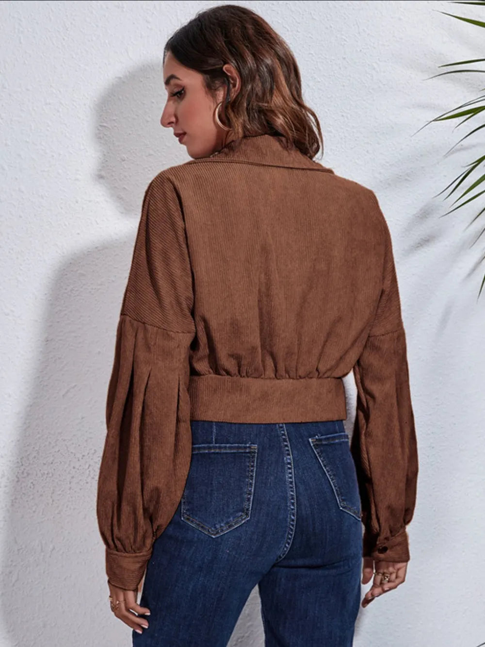 Button Down Collared Neck Cropped Jacket