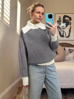 Striped Knit Sweater with Contrast Collar