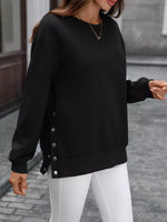 Side Snap Round Neck Sweatshirt
