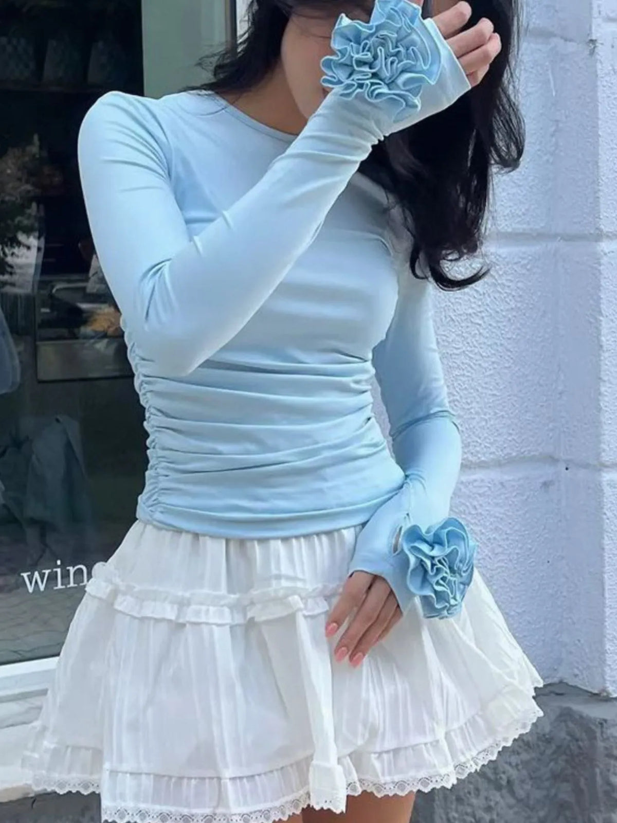 Flower Round Neck Long Sleeve T-Shirt