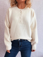 Button-Front Long Sleeve Sweater