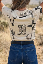 Western Print Short Sleeve T Shirt