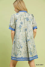 Umgee Floral Puff Sleeve Dress with Contrast Trim