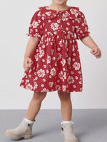 Children's Floral Print Ruffle Collar Button-Front Dress
