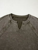 Lace Patchwork Detail Notched Mineral Wash Sweatshirt