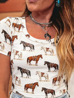 Wild West Horse Print Short Sleeve T-Shirt