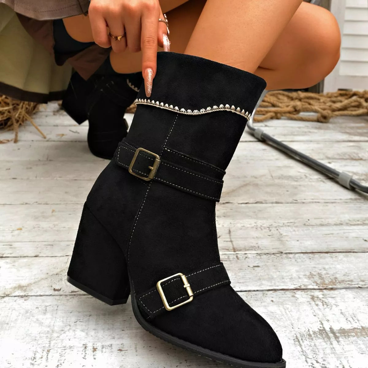 Point Toe Block Heels Boots