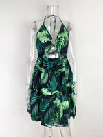 Colorful Print Halter Neck Ruffle Mini Dress