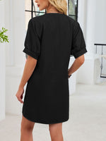 Notched Short Sleeve Tie Waist Dress