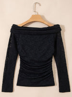 Floral Lace Off-shoulder Long Sleeve Slim Top