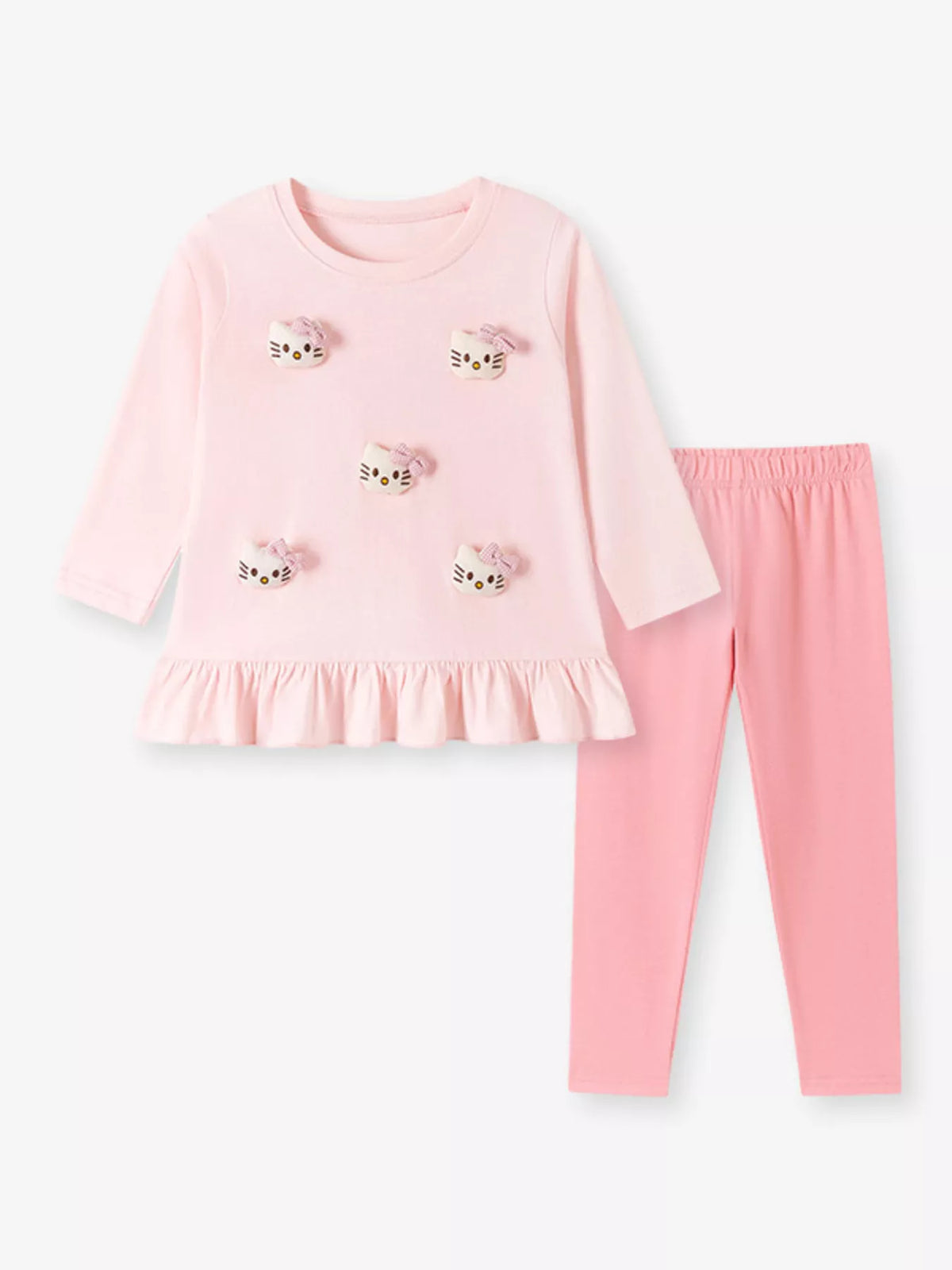 Children's Cat Ruffled Hem Top and Leggings Set