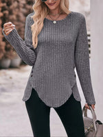 Ribbed Knit Long Sleeve T-Shirt