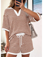 Striped Knit Polo Shirt & Shorts Set