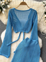 Knitted Crop Top and Slit Skirt Set