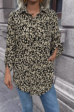 Ivy Lane Leopard Roll-Tap Sleeve Shirt