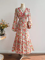 Floral Print V-Neck Bohemian Midi Dress