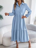 Long Sleeve Tiered Button Front Midi Dress