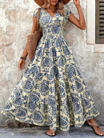 Printed Cap Sleeve Maxi Dress