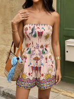 Butterfly Print Smocked Tube Romper