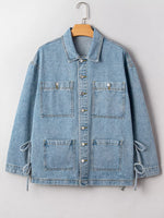 Patched Pockets Side Tie Denim Jacket