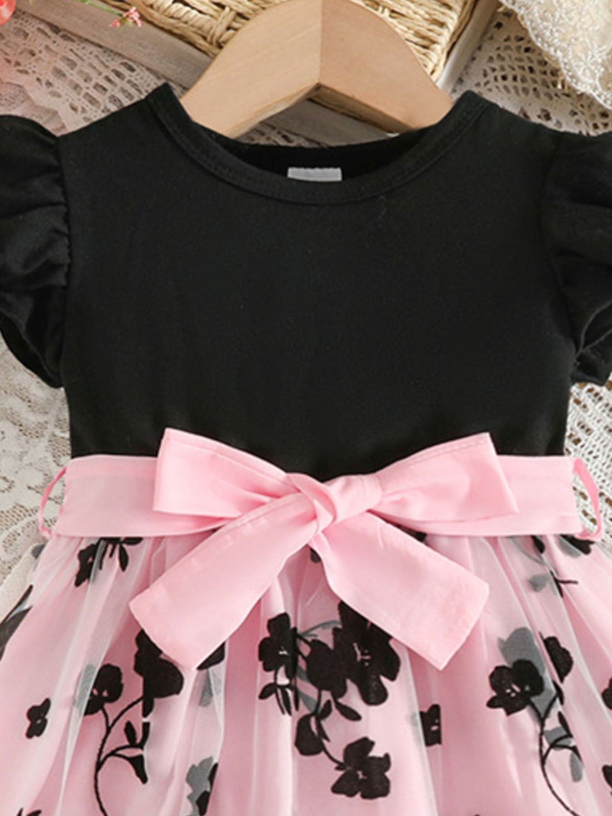 Children's Floral Print Mesh Bowknot Toddler Dress