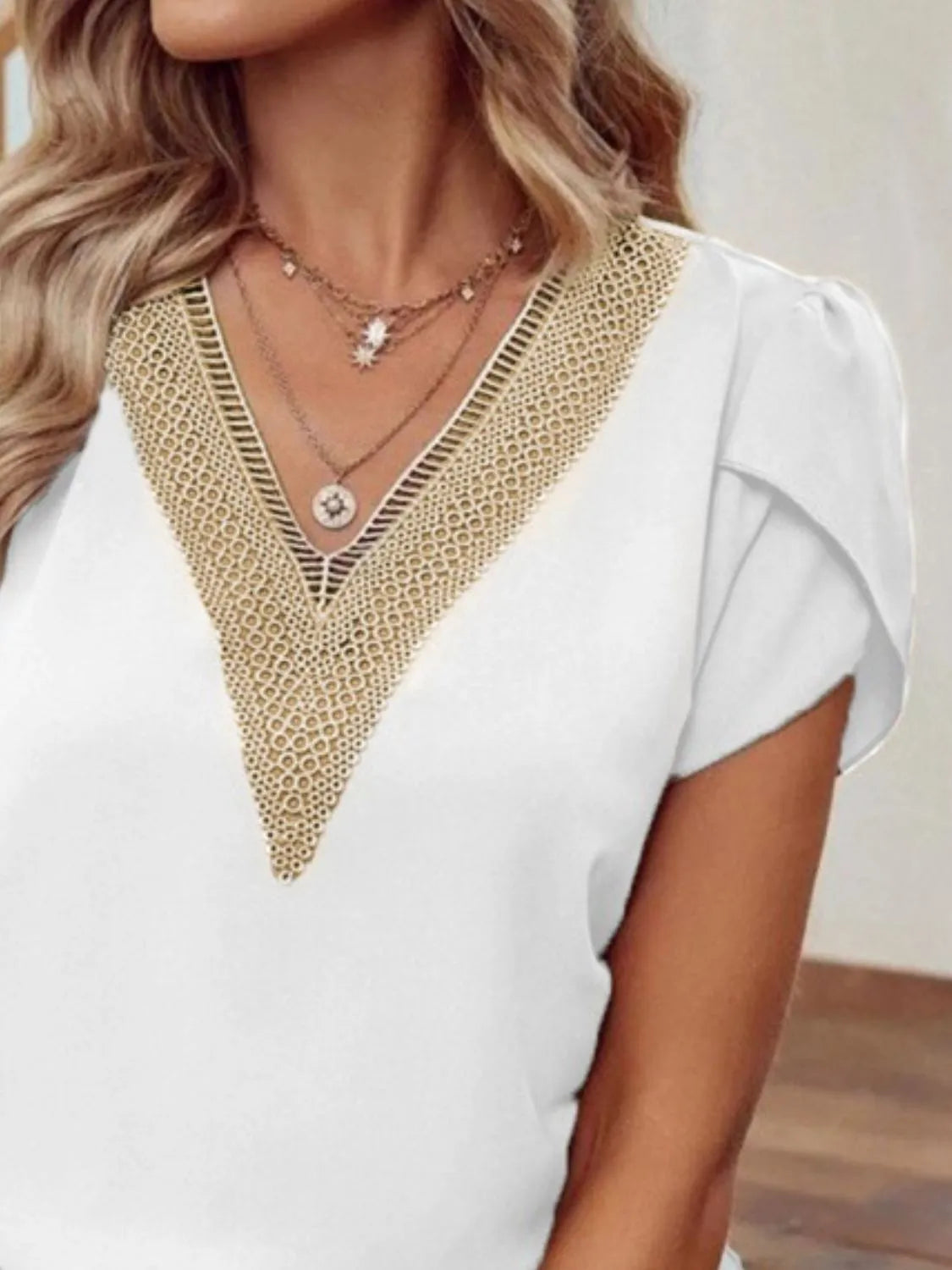 V-Neck Petal Sleeve Blouse