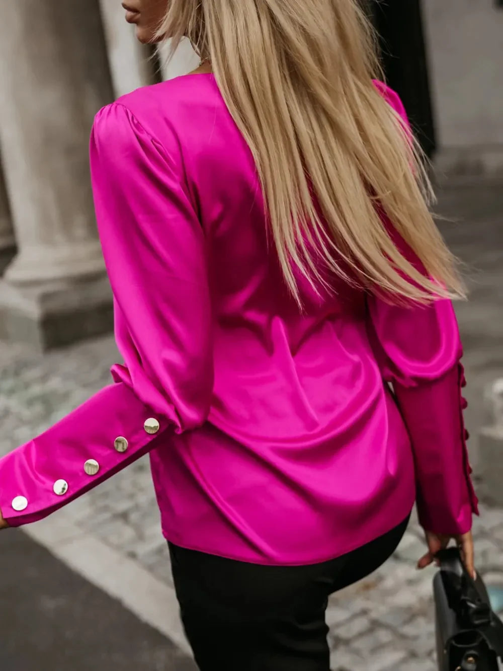 V-Neck Long Sleeve Blouse