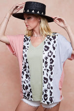 BiBi Cotton Span Knit With Leopard Color Block Top