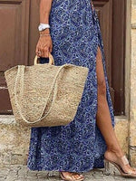 Full Size Printed V-Neck Short Sleeve Maxi Dress Plus Size