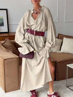 Tie Neck Flounce Sleeve Maxi Dress