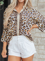 Mixed Leopard Patchwork 3/4 Sleeve Loose Shirt