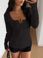 Cable Knit Button-Front Fitted Sweater