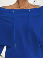 Full Size Off-Shoulder Drawstring Long Sleeve Top Plus Size