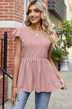 Tied Ruffled Round Neck Peplum T-Shirt