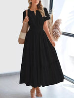 Full Size Short Sleeve Tiered Midi Dress Plus Size