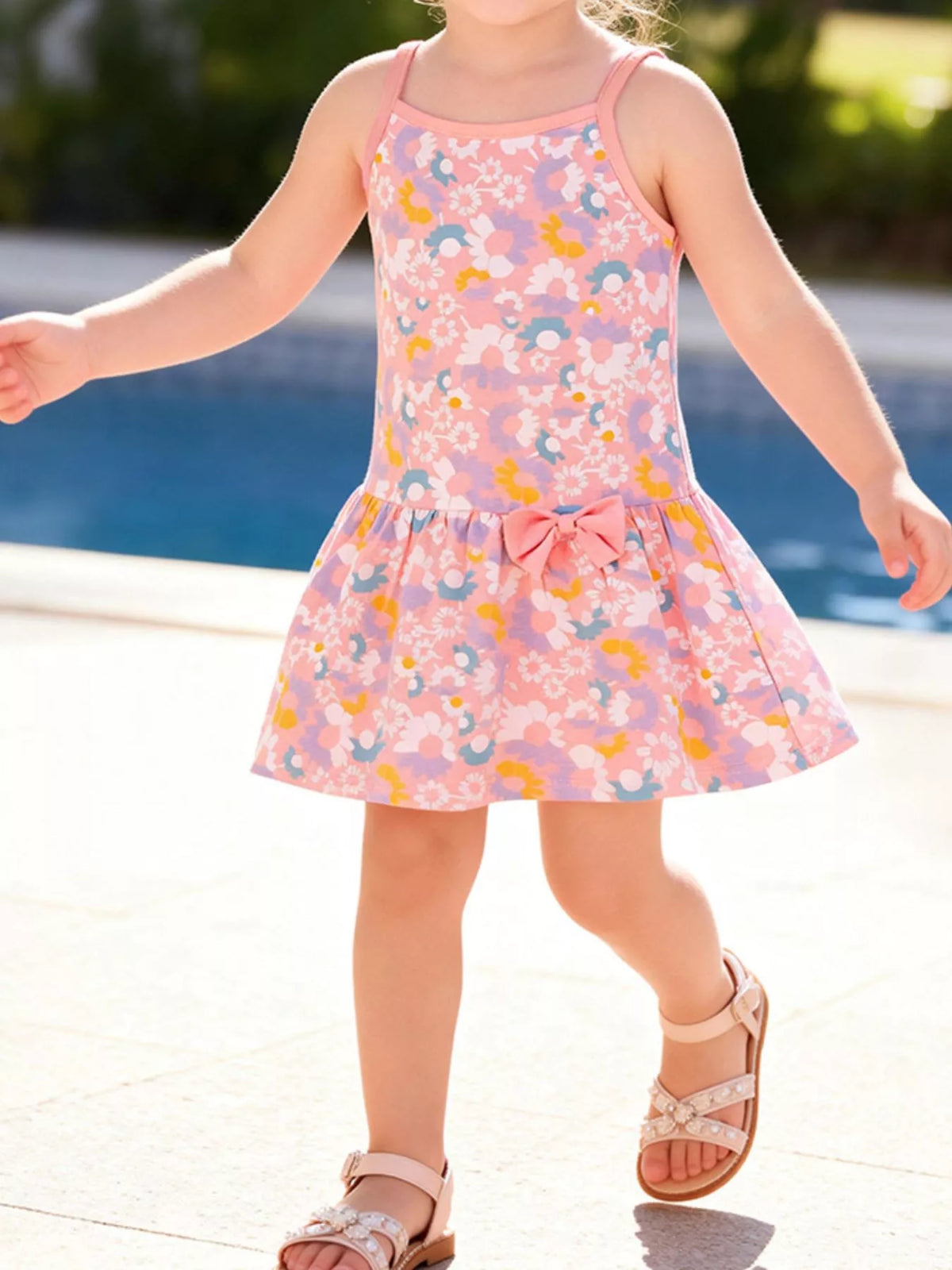 Children's Bow Printed Sleeveless Casual Dress