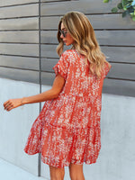 Floral Print V-Neck Ruffle Tiered Summer Mini Dress