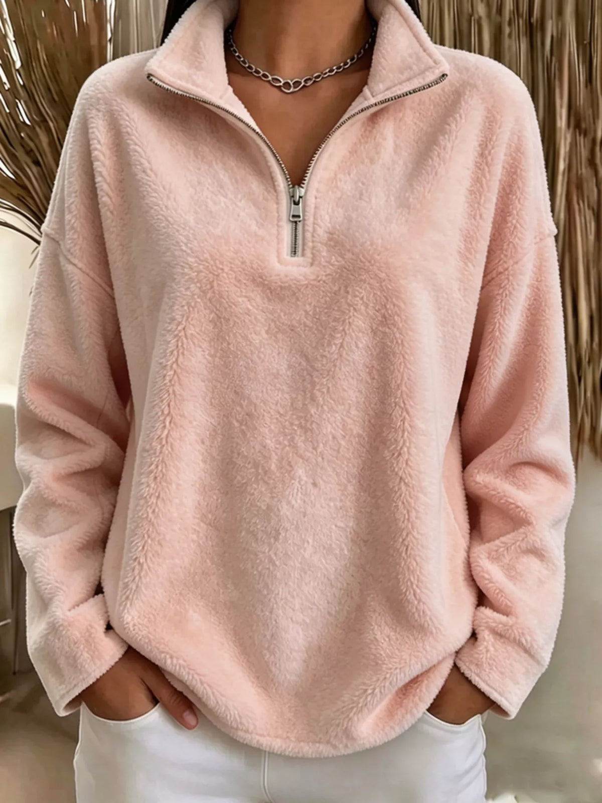 Full Size Quarter-Zip Fleece Sweatshirt Plus Size