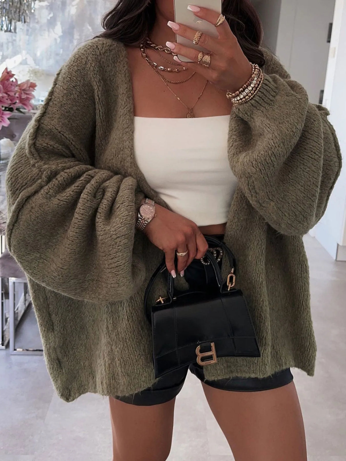 Open Front Dropped Shoulder Cardigan