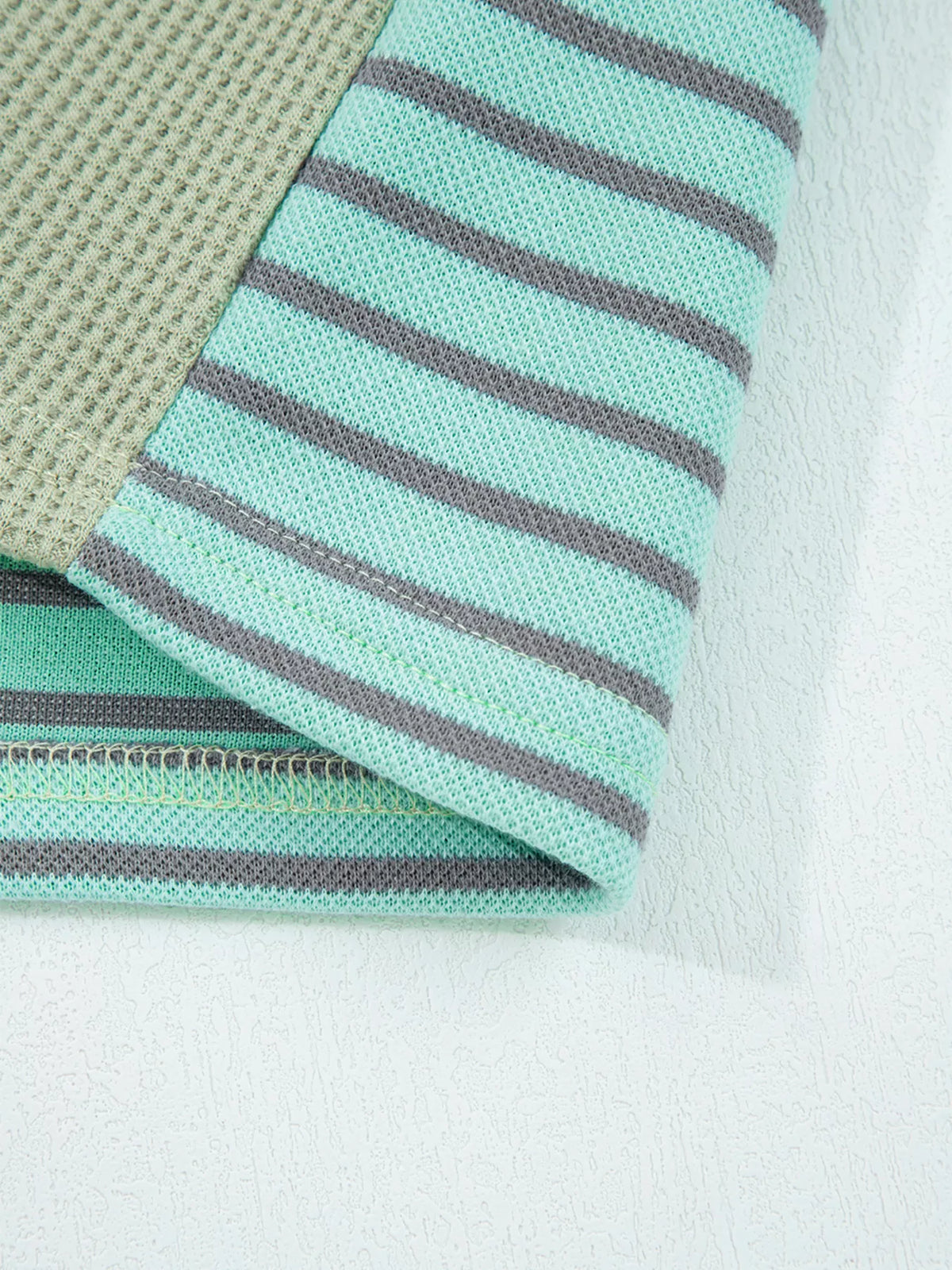 Exposed Seam Waffle Striped Patchwork Baggy Blouse