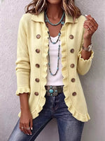 Full Size Ruffled Trim Decorative Button Cardigan Plus Size
