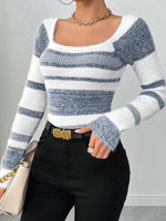 Striped Fuzzy Long Sleeve Sweater