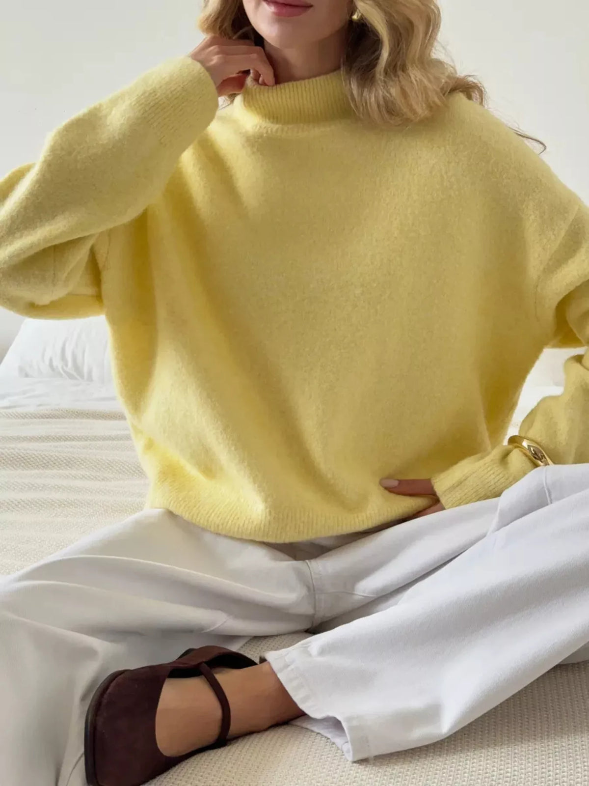 Mock Neck Dropped Shoulder Sweater
