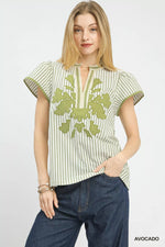 Umgee V-Neck Stripe Top with Lace Trim