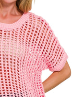 Zenana Fish Net Short Sleeve Crochet Knit Cover Up