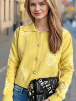 Pearl Trim Collared Neck Long Sleeve Cardigan